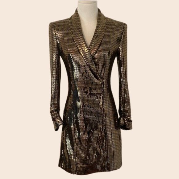Zara Gold Metallic Sequin Blazer Dress XS - Picture 1 of 16